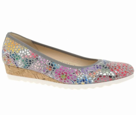 Gabor Epworth Low Wedge Dame Grå Blomster | NO0001375