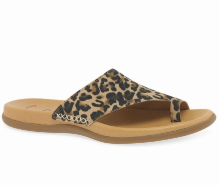 Gabor Lanzarote Printed Tå Loop Mules Sko Dame Beige Leopard | NO0002967