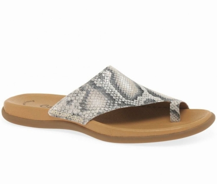 Gabor Lanzarote Printed Tå Loop Mules Sko Dame Beige Slangeprint | NO0002968